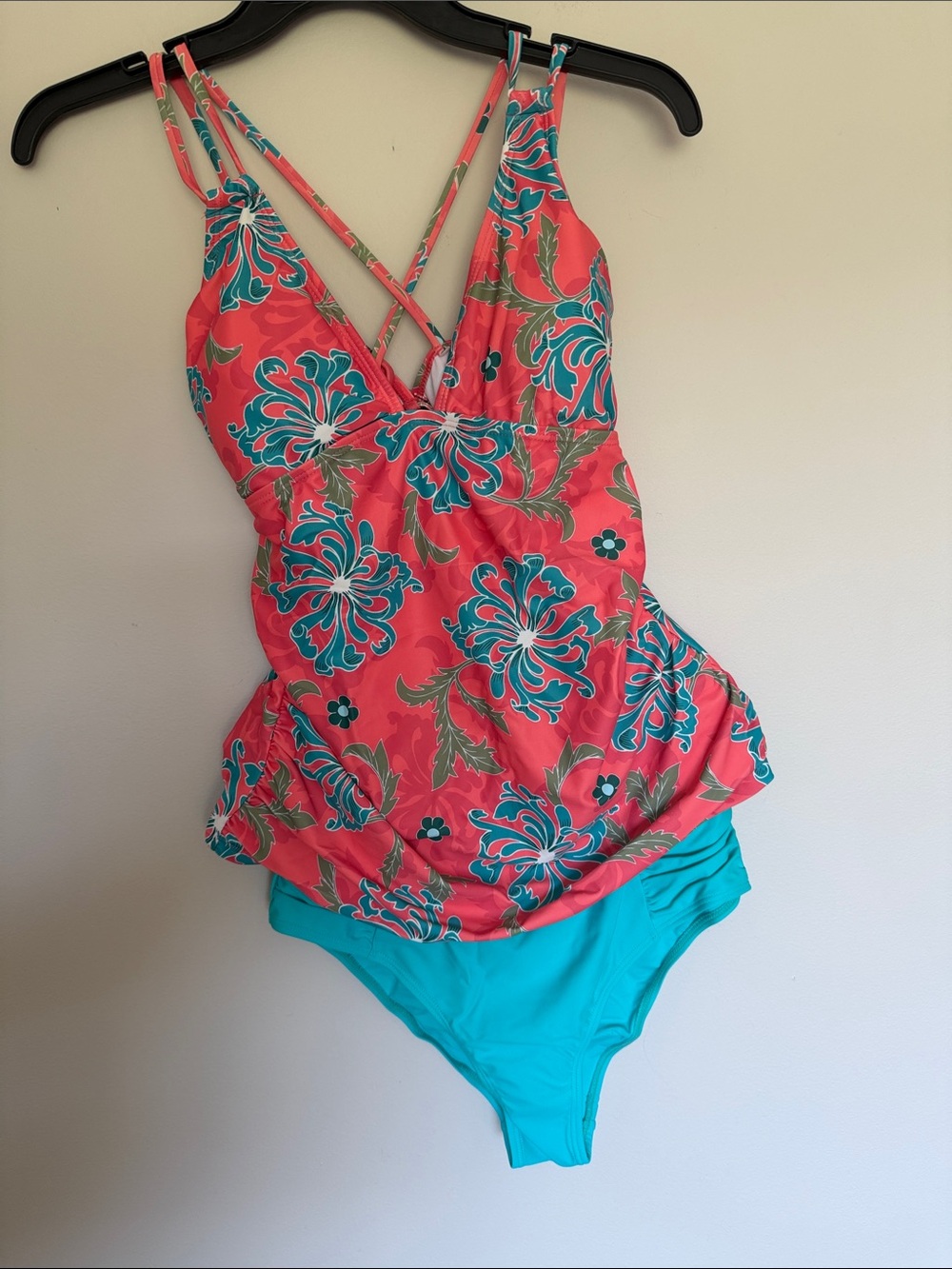 Floral Tankini Swimsuit in Coral and Teal - Picture 3 of 5